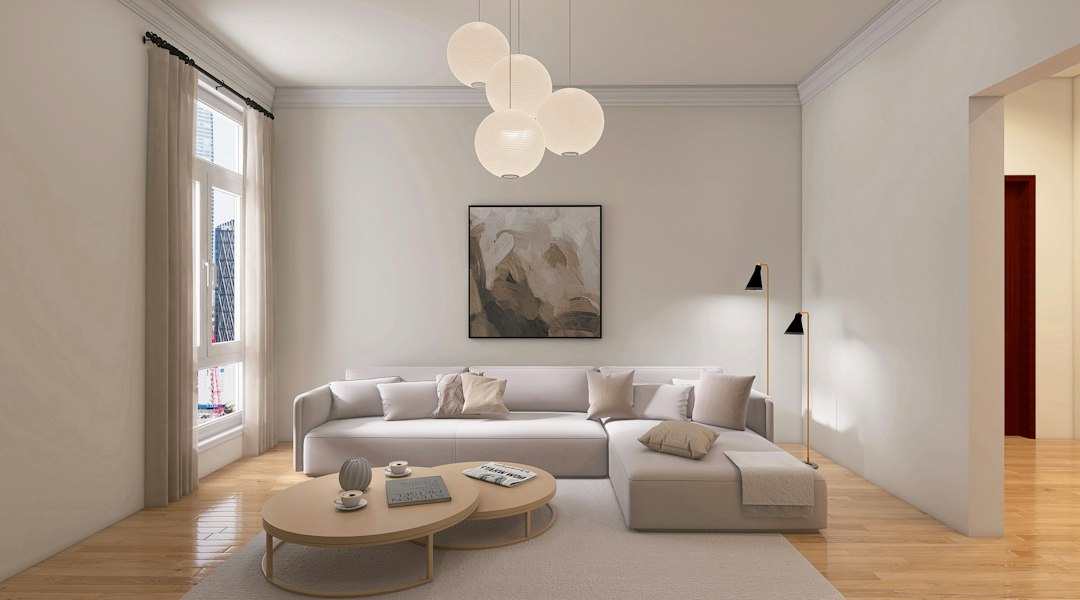 Woonkamer met warme verlichting